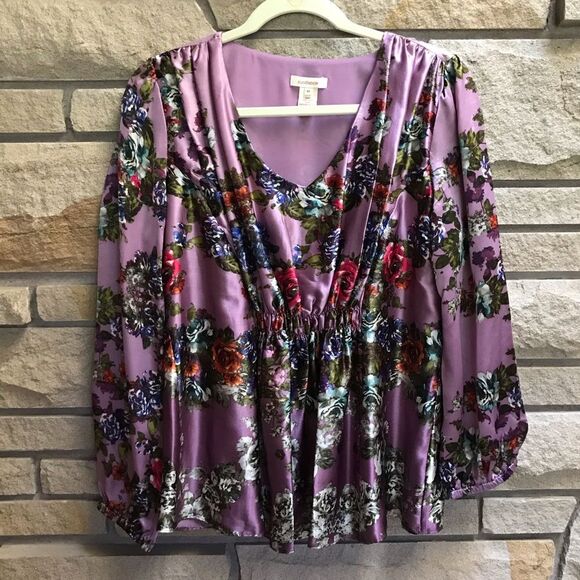 Sundance Floral 100% Silk Blouse stop Medium Amethyst Purple cottagecore - Picture 2 of 9
